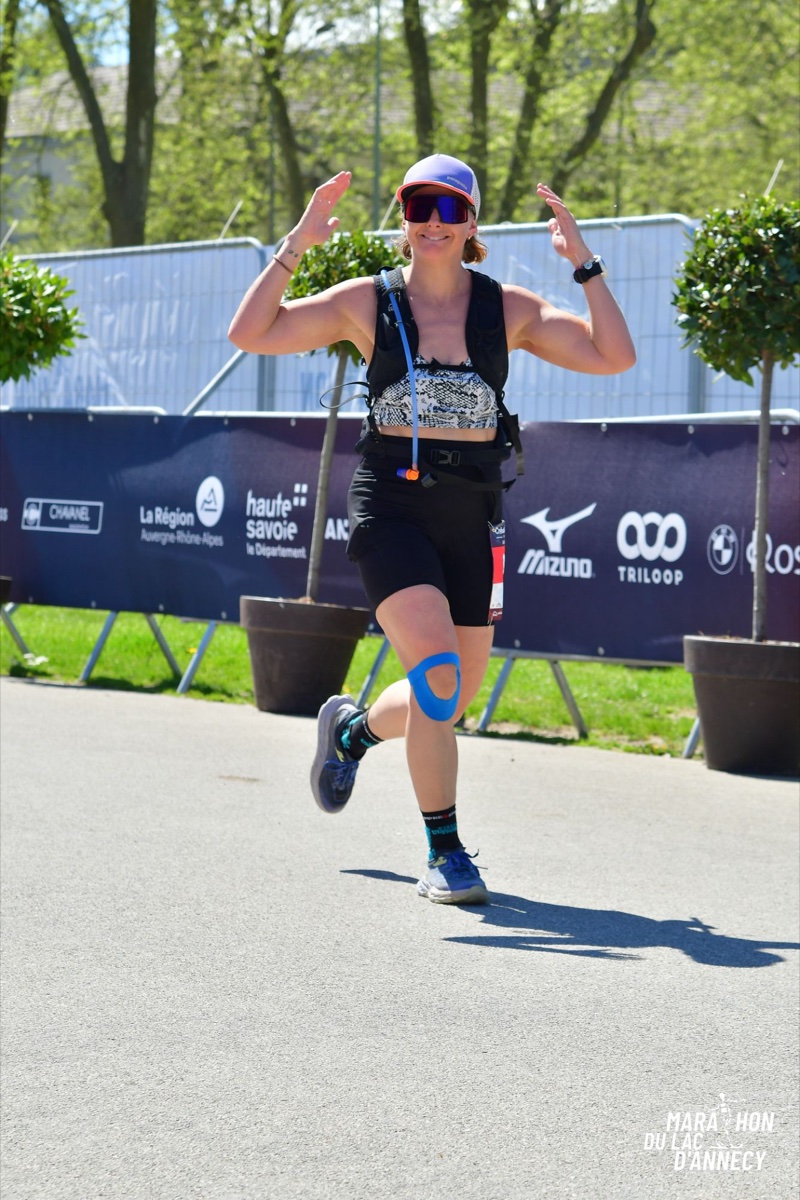 Sabine finishing the Marathon du Lac d'Annecy